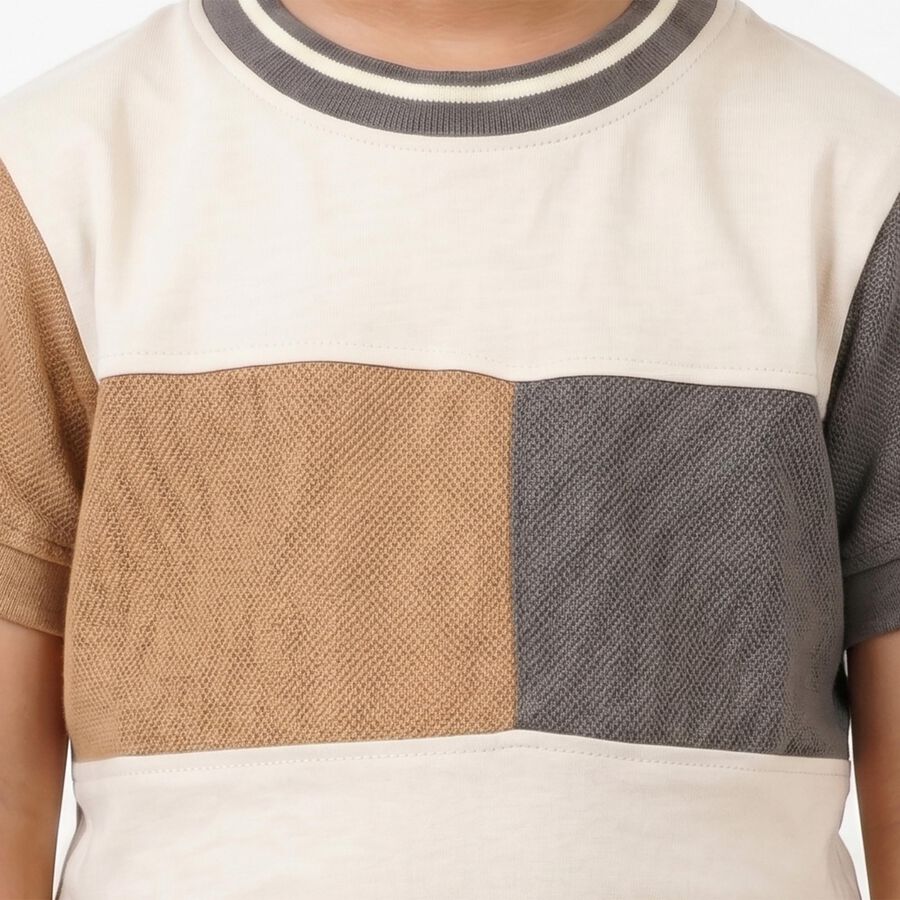 Boys Beige Cotton Crew Neck Regular Boys T-Shirt, Beige, large