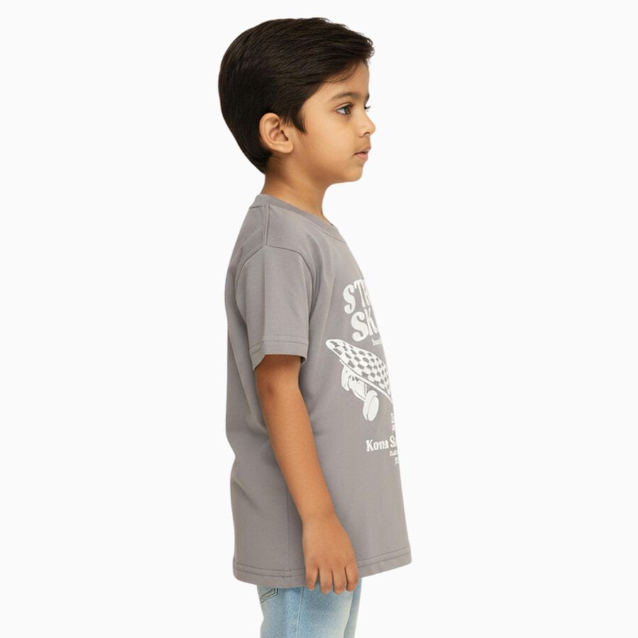 Boys Light Grey Crew Neck Casual Half Sleeve T-Shirt, Light Grey, large image number null