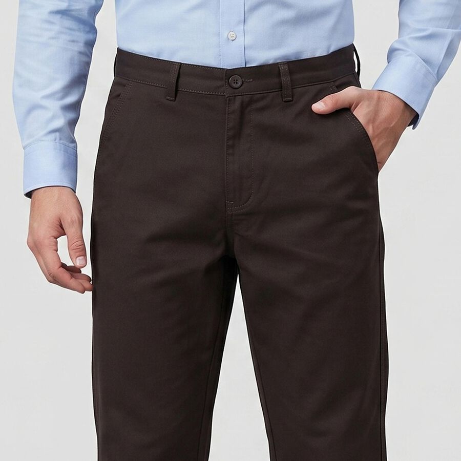 Men's Brown Slim Fit Chino Trousers, Brown, large