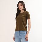 Women's Olive Cotton Round Neck Casual T-Shirt, Olive, small