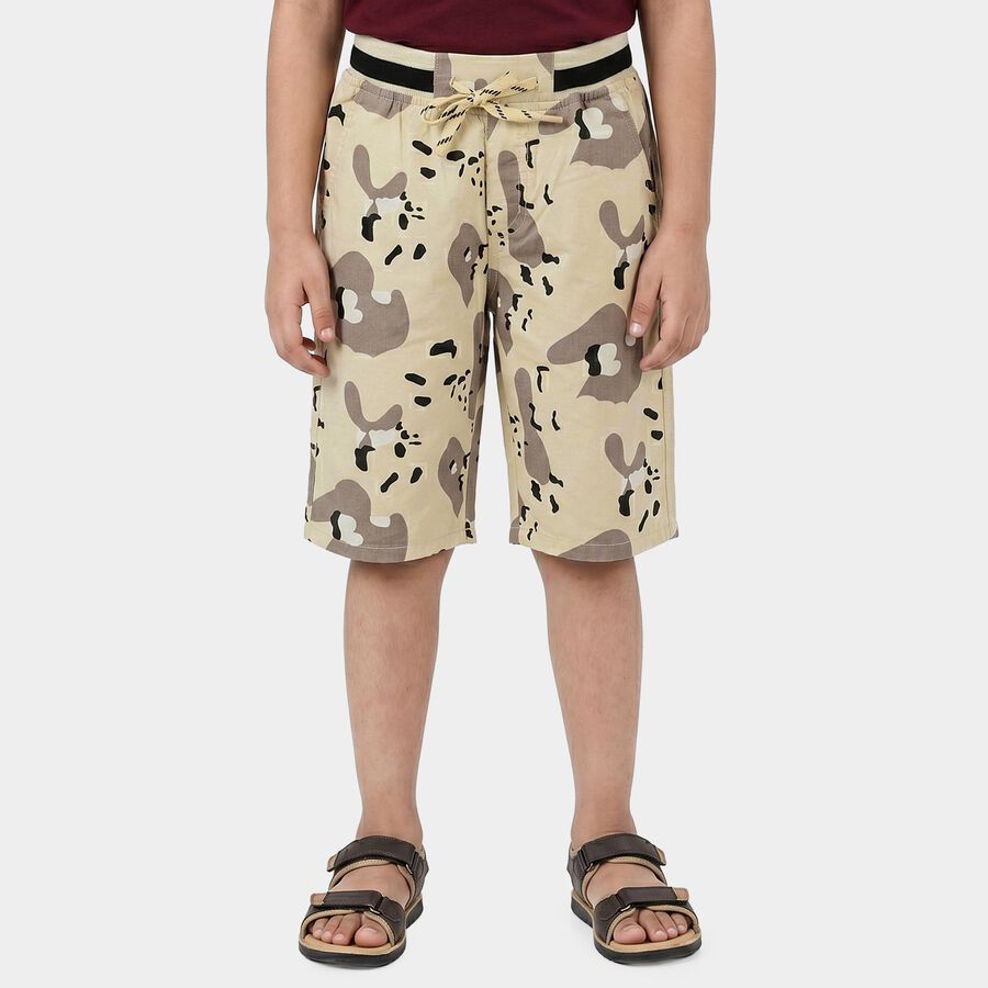 Boys' Beige Regular Fit Camo Print Jamaican Shorts, Beige, large