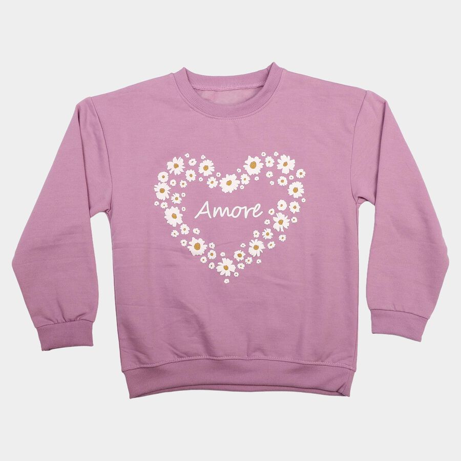 Girls' Lilac Crew Neck Pullover Sweatshirt, लाइलेक, large
