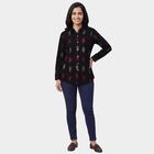 Women's Black Cotton Notch Neck Printed Kurti, काला, small