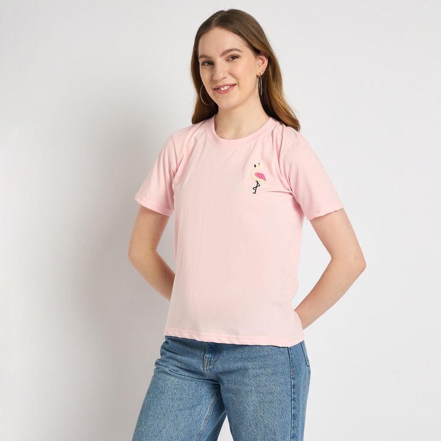 Ladies' Round Neck T-Shirt , हल्का गुलाबी, large