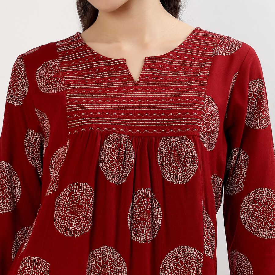 Women's Maroon Notch Neck Embroidered Kurti, Maroon, large image number null