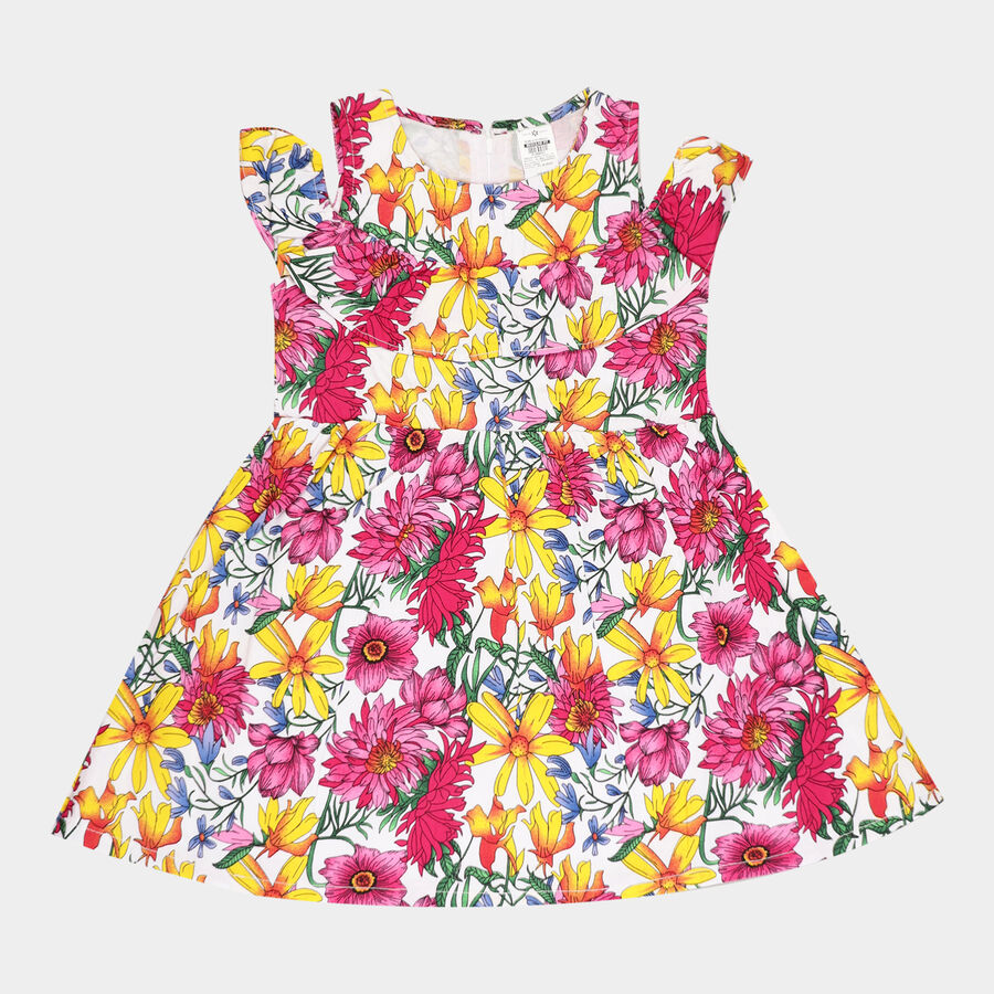 Girls Cotton Frock, Off White, large image number null
