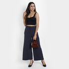 Solid Flared High Rise Trousers, Teal Blue, small image number null