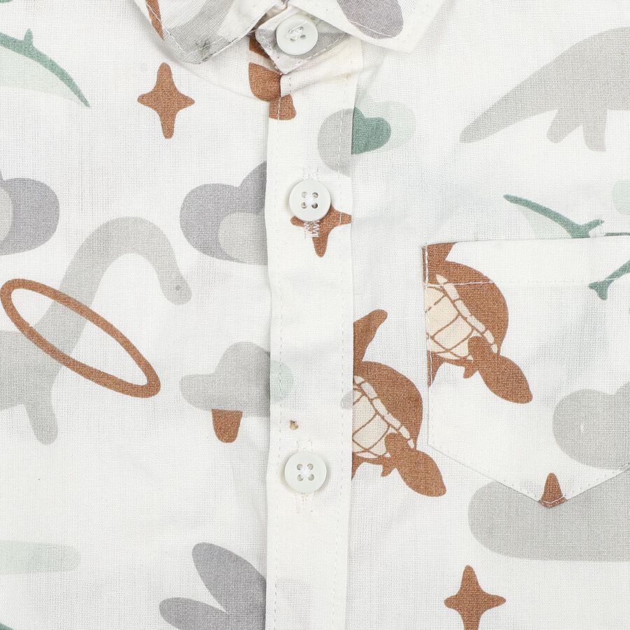 Infants White 100% Cotton Short Sleeves Collar Regular Fit Shirt, सफ़ेद, large
