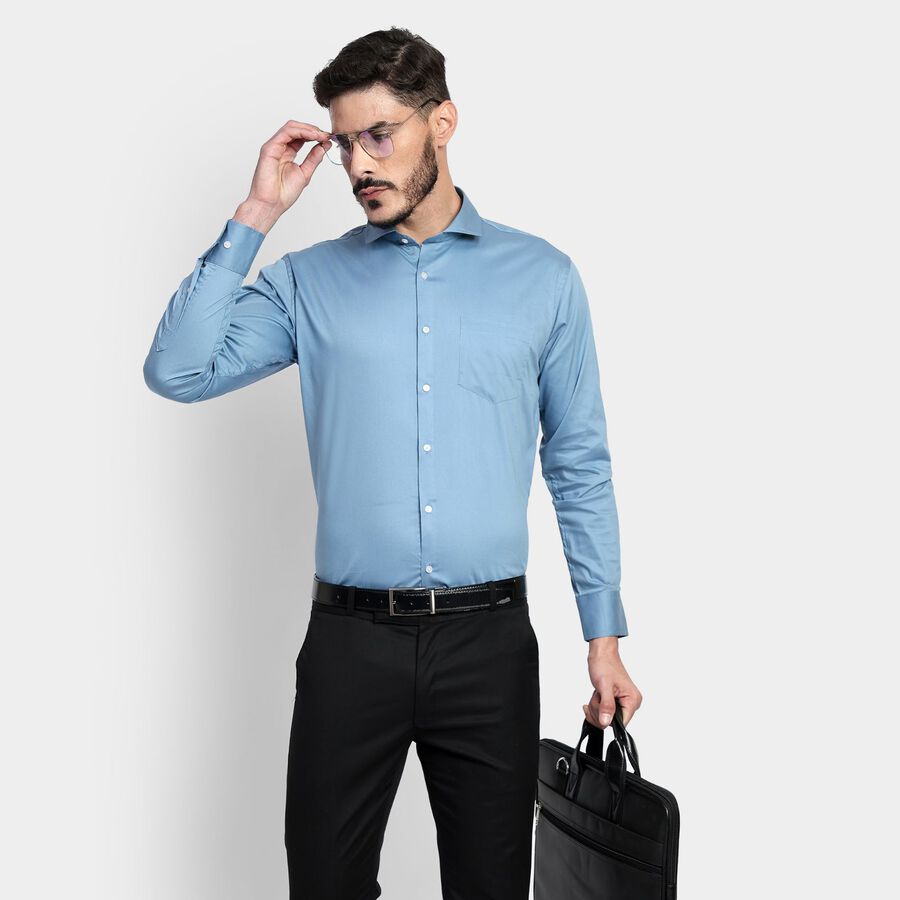 Men's Formal Shirt, मध्यम नीला, large image number null