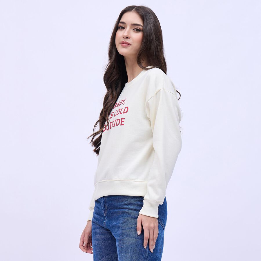 Women's Cream Crew Neck Casual Sweatshirt, गहरा पीला, large image number null