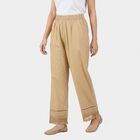Women's Beige Regular Fit Lace Hem Solid Palazzos, गहरा पीला, small