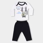 Infants' White Boat Neck Printed Baba Suit, Navy Blue, small image number null