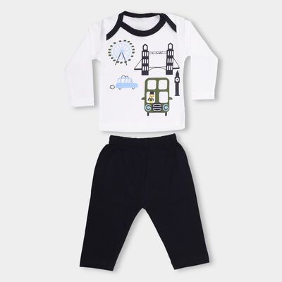 Infants' White Boat Neck Printed Baba Suit