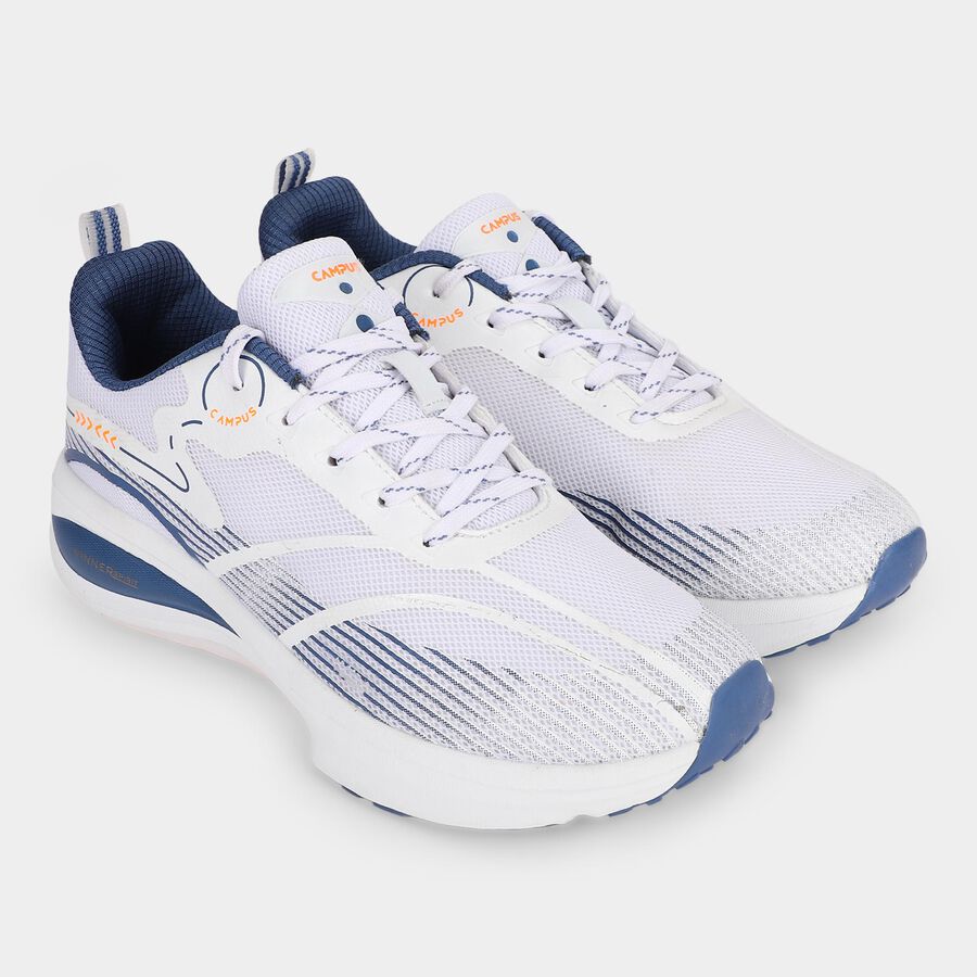 Men's White Lace-Up Sneakers, सफ़ेद, large