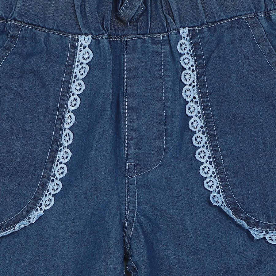 Girls Blue Jogger Fit Lace Trim Jeans, Light Blue, large