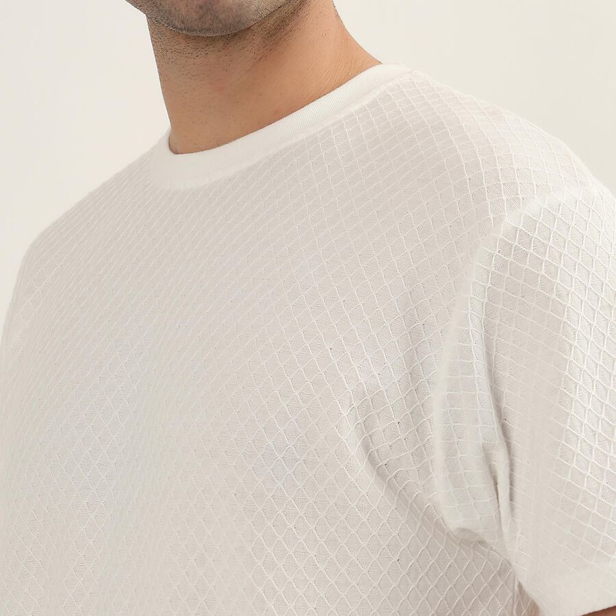 Men's Rich Eggshell White Round Neck Minimalist T-Shirt, White, large