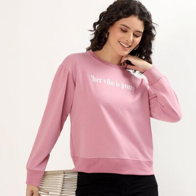 Women's Dusty Pink Crew Neck Casual Sweatshirt