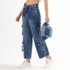 Ladies' 100% Cotton High Rise Jeans, Mid Blue, small image number null