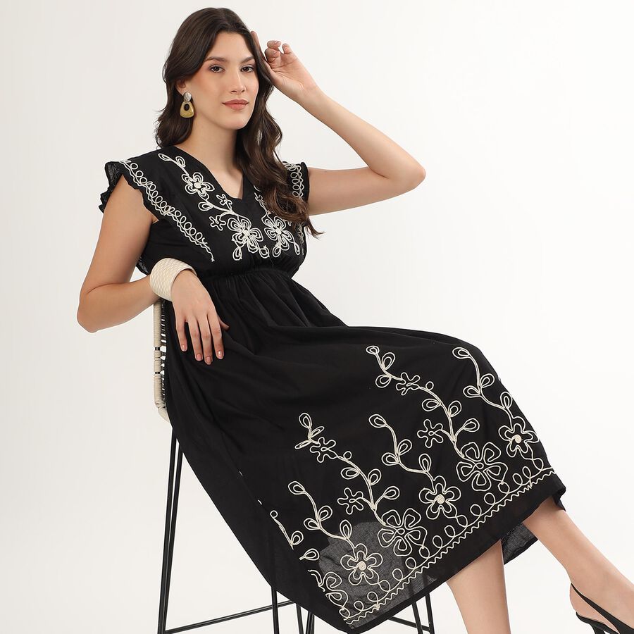 Ladies' 100% Cotton Dress, Black, large image number null