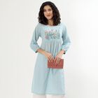 Women's Light Blue Cotton Round Neck Straight Kurta, Light Blue, small