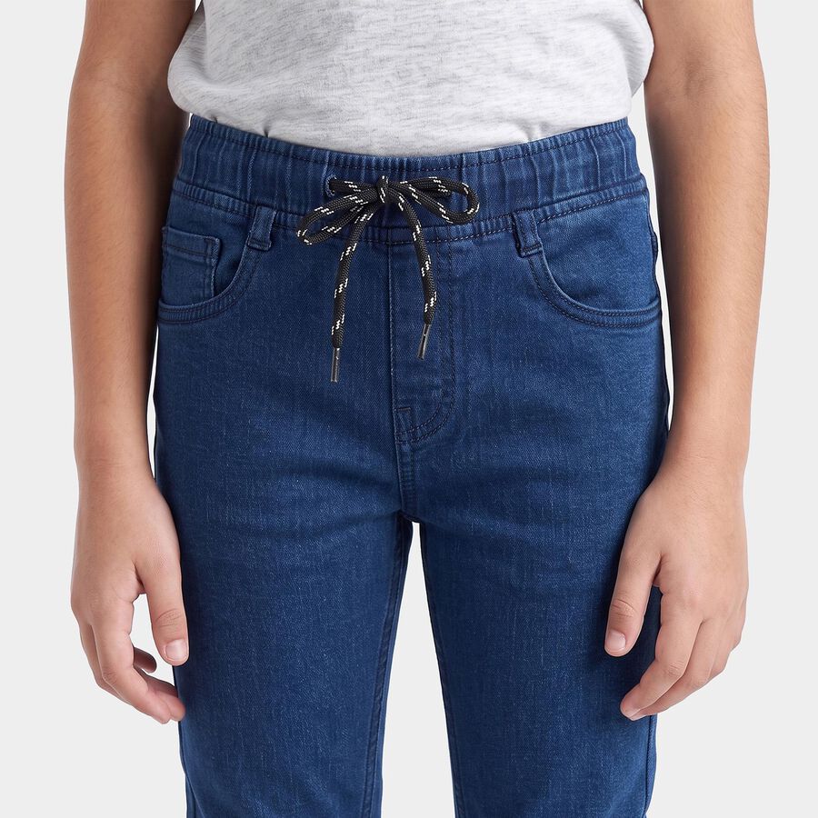 Boys Navy Blue Drawstring Waist Jeans, Dark Blue, large