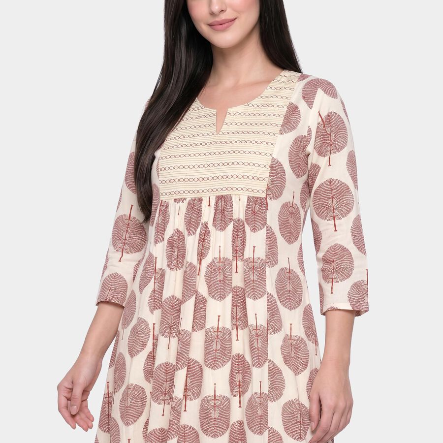 Women's Red Notch Neck Printed Kurti, Red, large