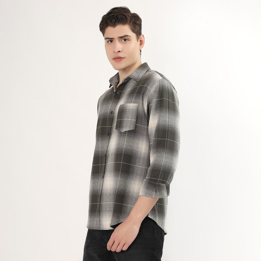 Men's Muted Olive Green Cotton Full Sleeve Spread Collar Casual Shirt, Olive, large