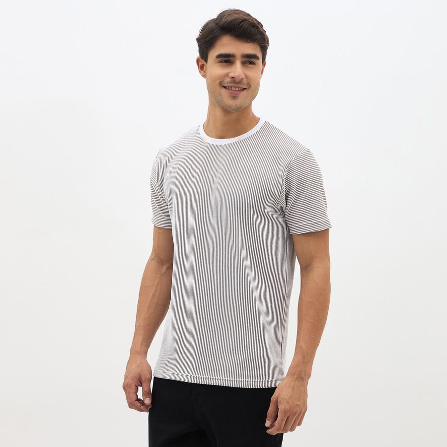 Men's Brown and White Crew Neck Casual T-Shirt, Brown, large image number null