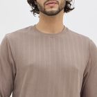 Men's Muted Taupe Brown Crew Neck Casual T-Shirt, Khaki, small image number null