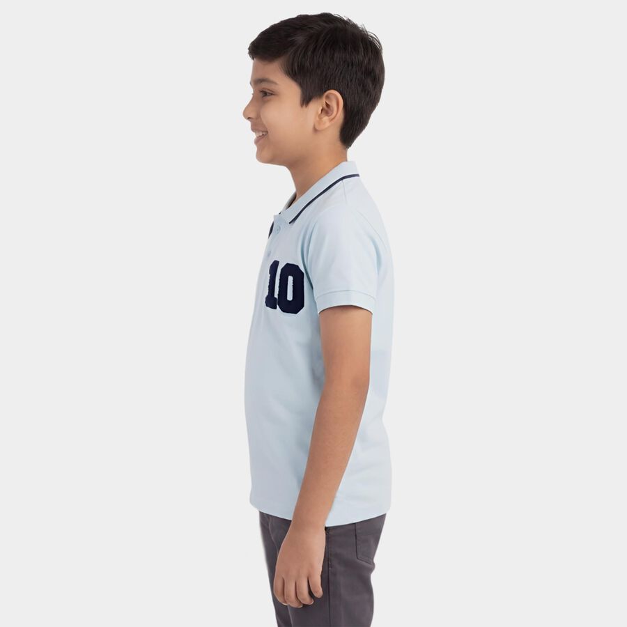 Boys Light Blue Round Neck Casual Half Sleeve T-Shirt, Light Blue, large