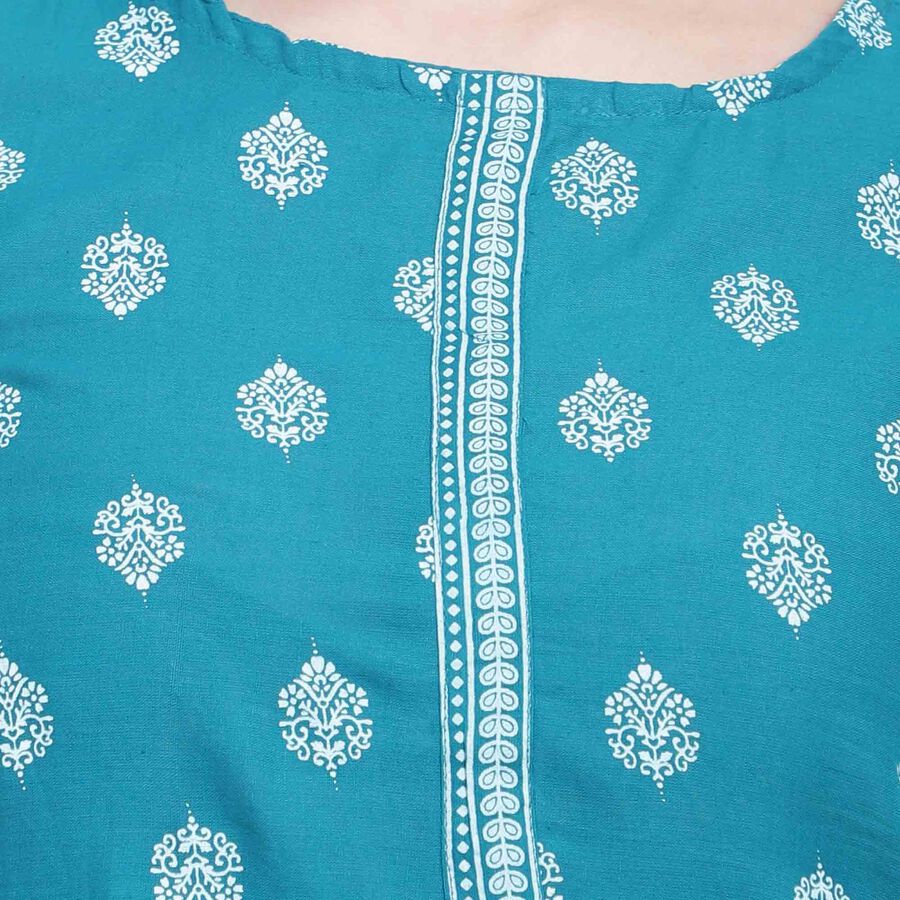 Printed Short Sleeve Kurta, Dark Green, large image number null