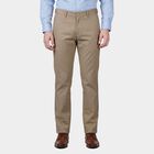 Men's Beige Slim Fit Flat-Front Casual Trousers, Beige, small