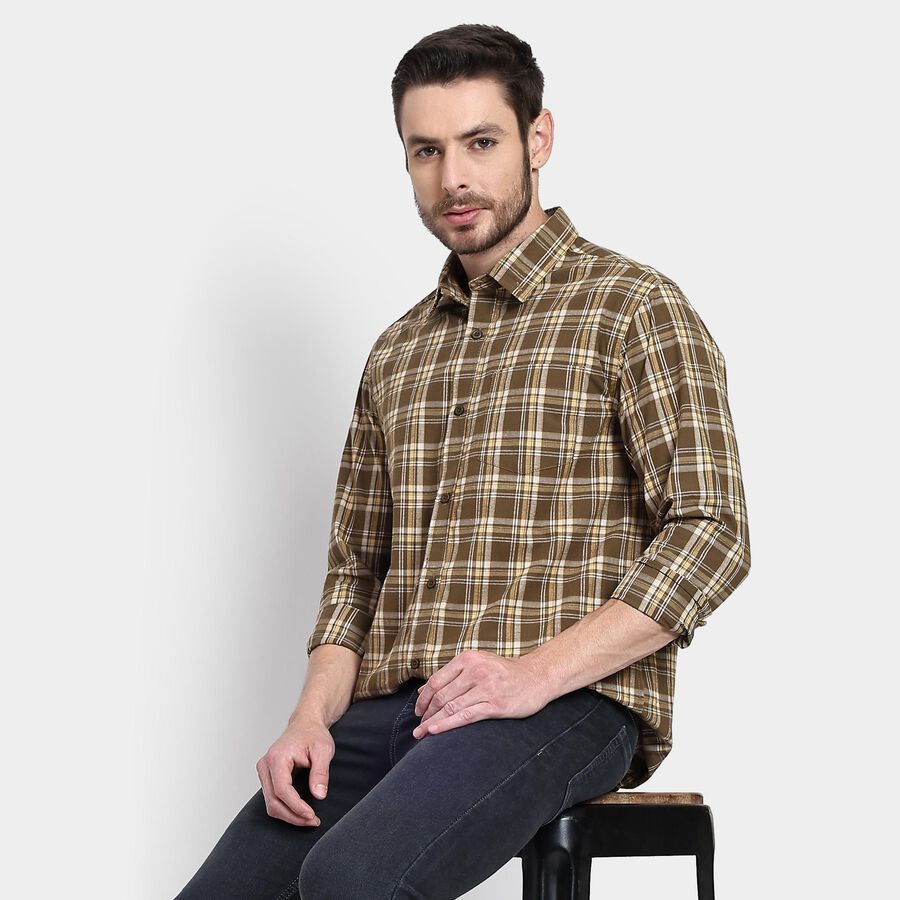 Men's 100% Cotton Casual Shirt , Olive, large image number null