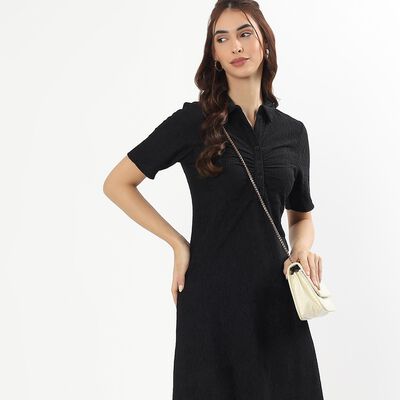Women's Black Collared Casual Dress