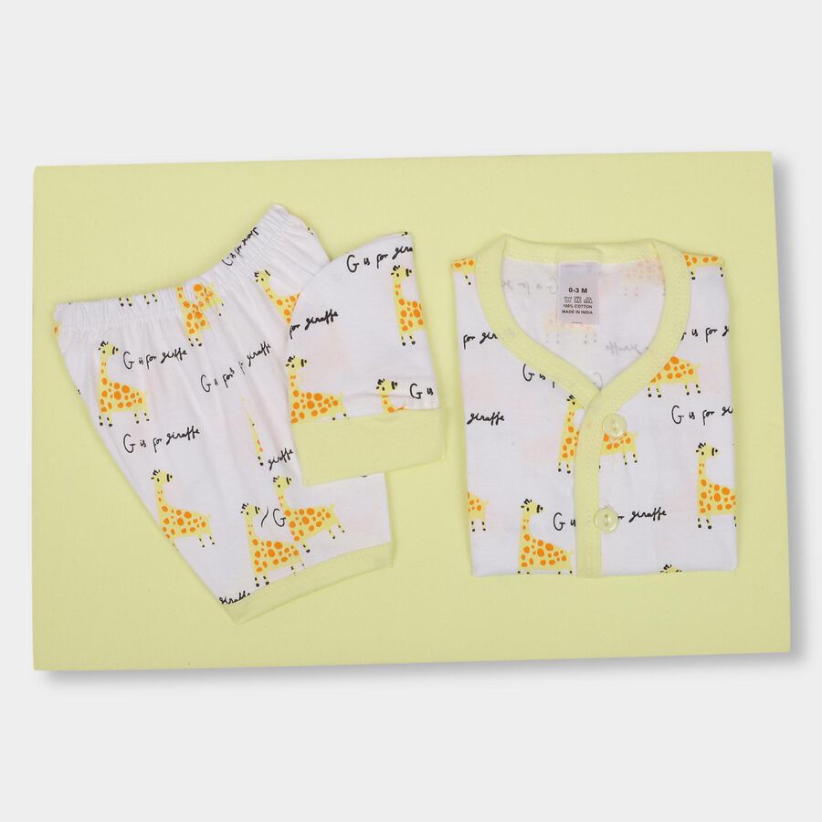 Infants' 100% Cotton Gift Set (Top, Shorts, Cap/Bib, Sheet), Yellow, large image number null