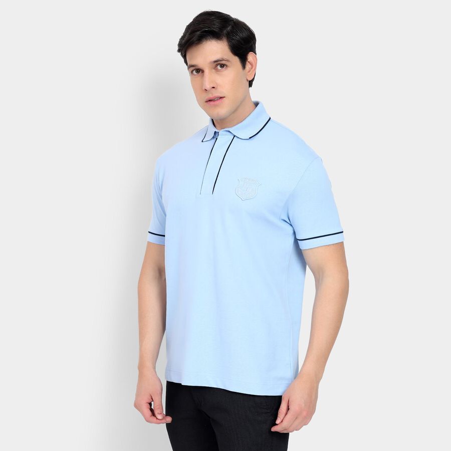 Men's Collared Half Sleeves T-Shirt, Light Blue, large