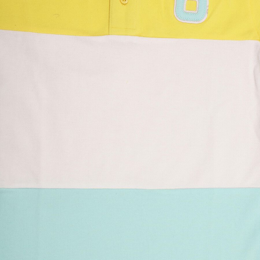 Boys' Yellow Cotton Polo Collar Color Block T-Shirt, Yellow, large image number null
