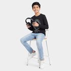 Boys Black Crew Neck Regular Graphic Print T-Shirt, काला, small