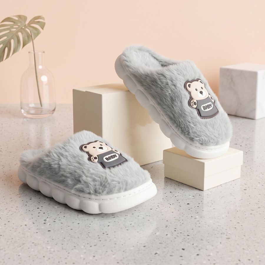 Boys' Grey Slip-On House Slippers, Grey, large