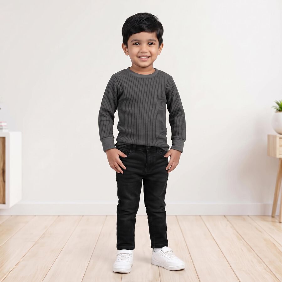 Boys Charcoal Long Sleeve Thermal, चारकोल, large