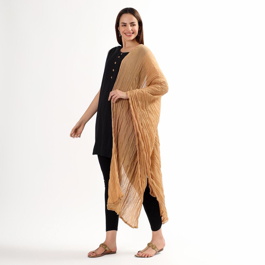 Women's Beige Crinkled Dupatta, Khaki, large image number null