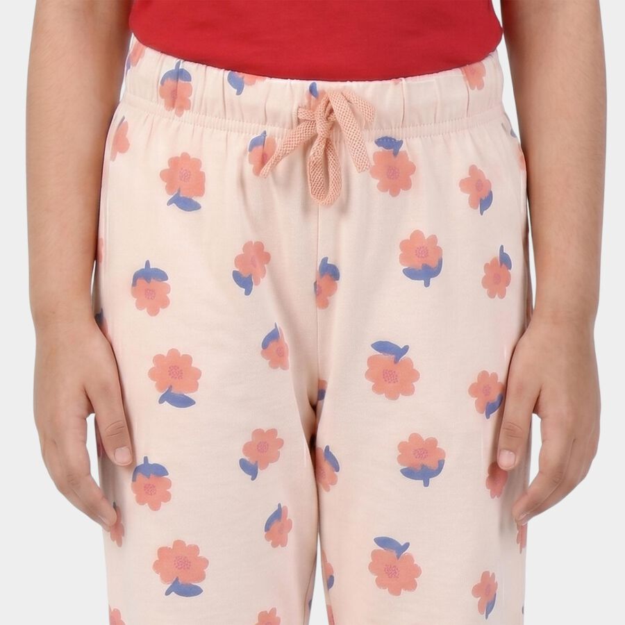 Girls' Off White Jogger Floral Printed Pyjama, ऑफ व्हाइट, large