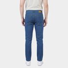 Men's Navy Blue Slim Fit Washed Jeans, मध्यम नीला, small