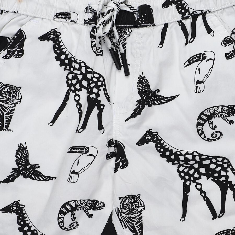 Boys' Off White Regular Fit Graphic Printed Bermuda Shorts, Off White, large