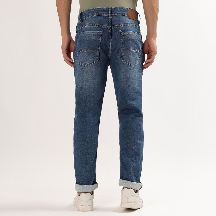 Men's Stonewashed Blue Slim Fit Five-Pocket Jeans, Mid Blue, large image number null