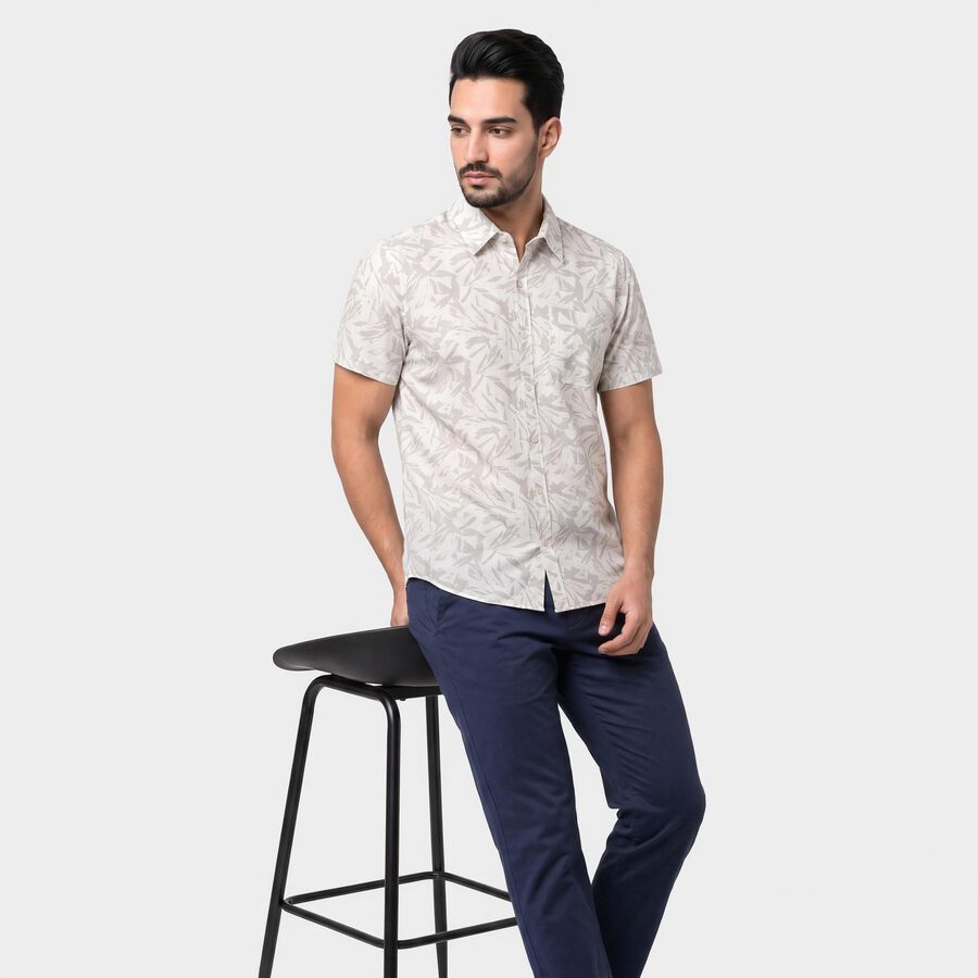 Men's Grey Cotton Half Sleeves Spread Collar Shirt, Light Grey, large