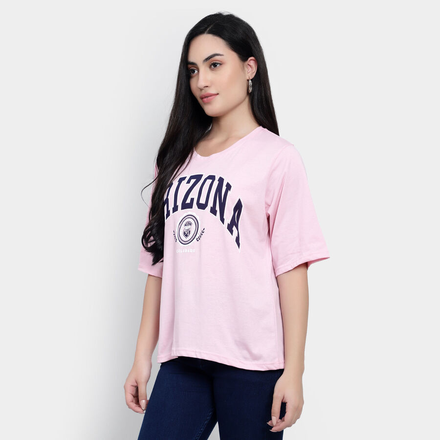 Round Neck T-Shirt, गुलाबी, large image number null