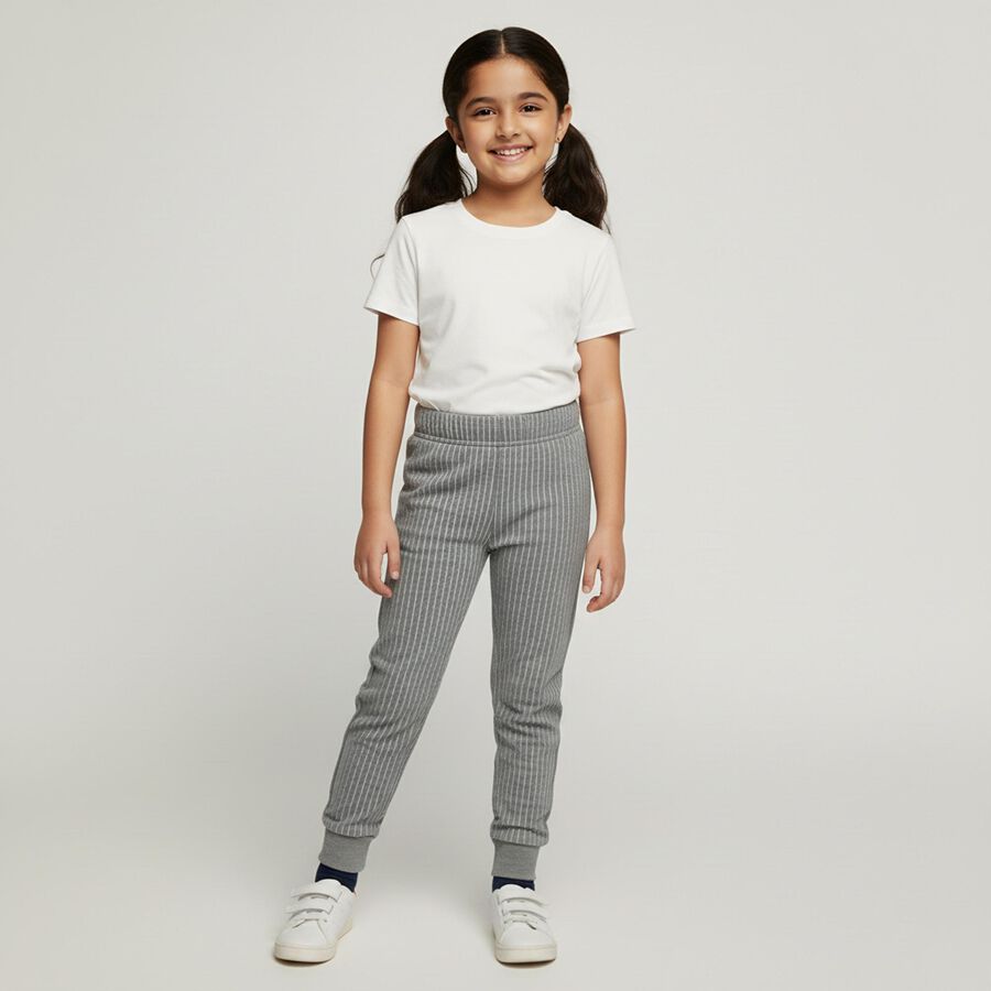 Girls Muted Charcoal Grey Thermal Lower, Melange Mid Grey, large image number null