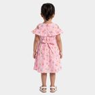 Girls Pink Fit and Flare Floral Printed Cold Shoulder Frock, गुलाबी, small