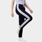 Women's Navy Blue Slim Fit Side-Striped Track Pants, नेवी ब्लू, small